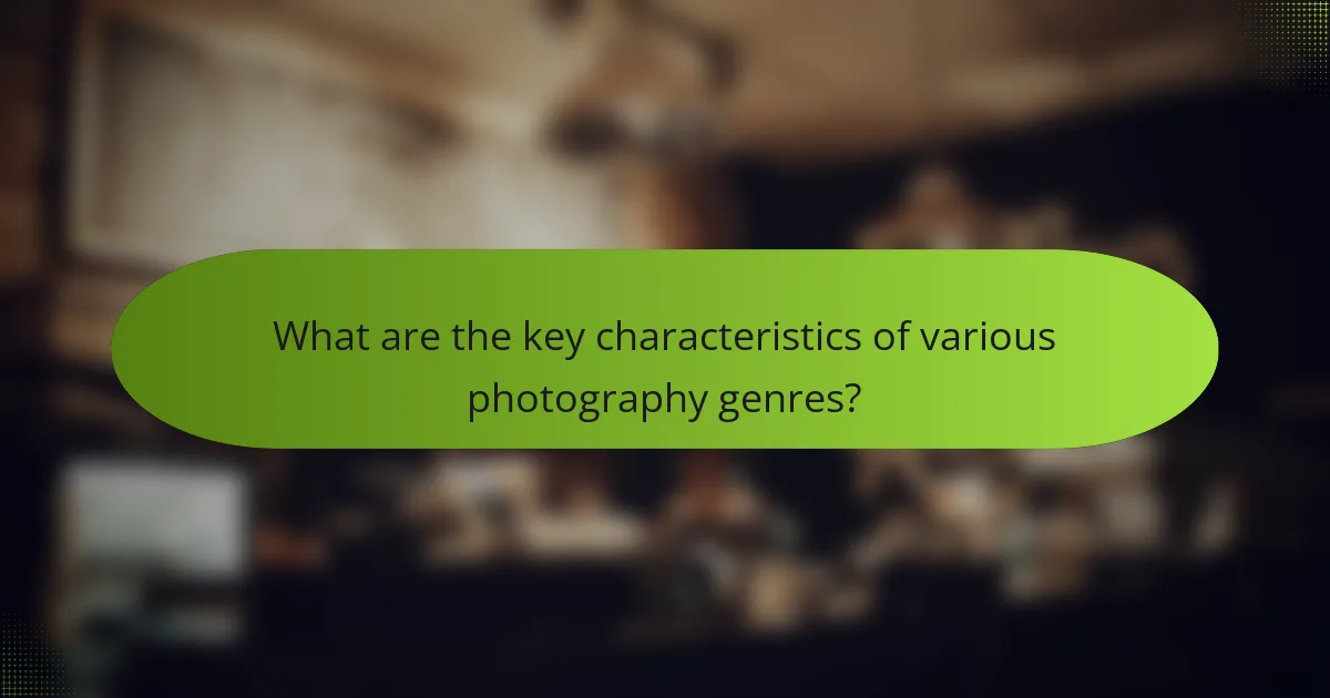 What are the key characteristics of various photography genres?